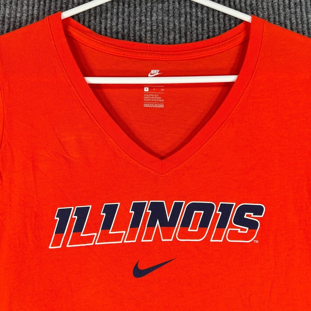 Illinois Fighting Illini Shirt Nike Womens Small Orange Short Sleeve V Neck